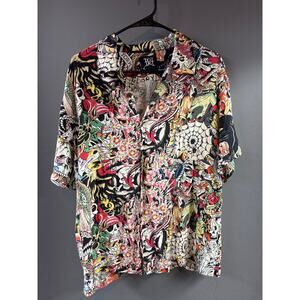 Ed Hardy Tattoo Collage Print button-up shirt - tattoo graphic print size L